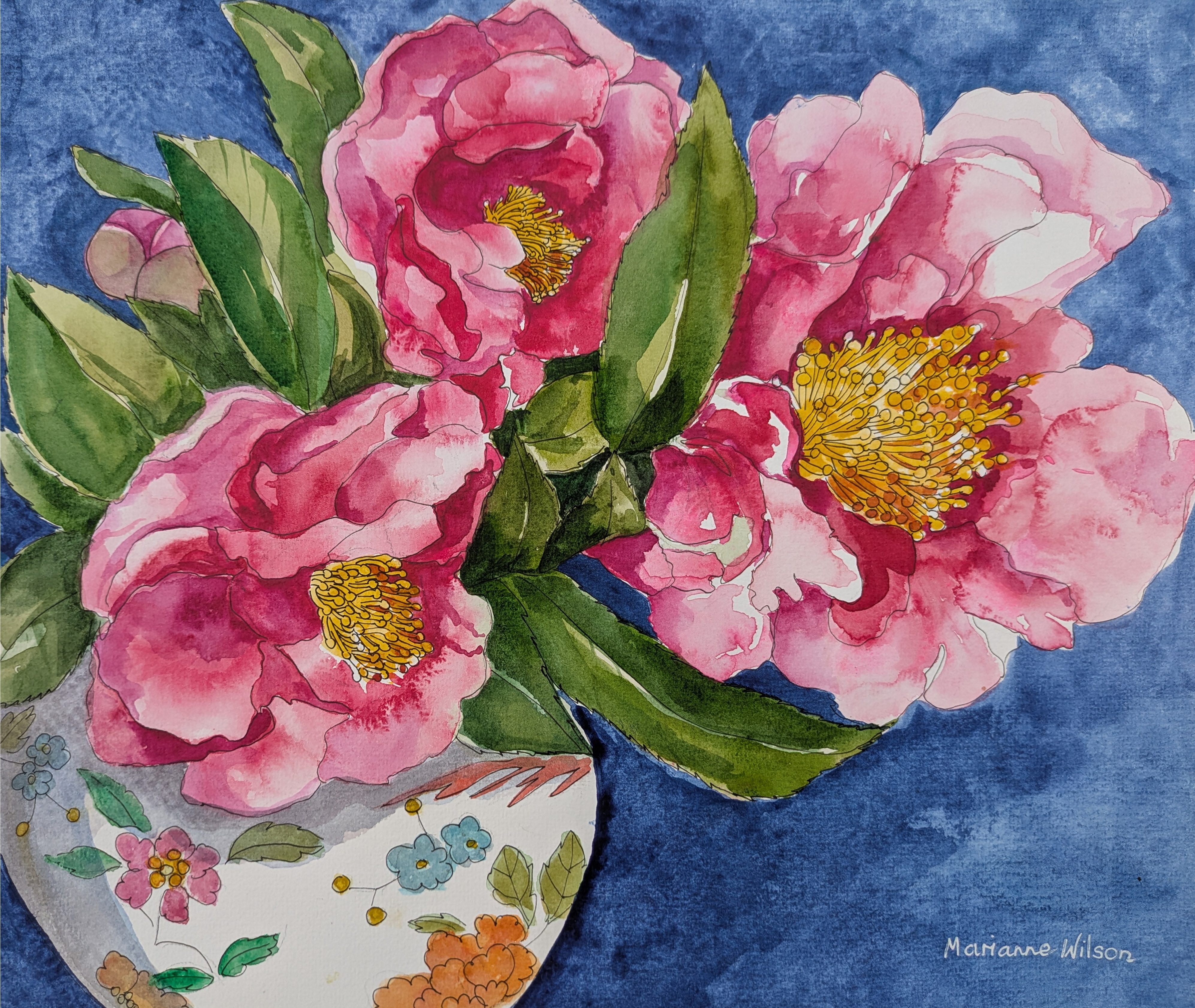 Sally's Camellias, Watercolour on Archers Paper